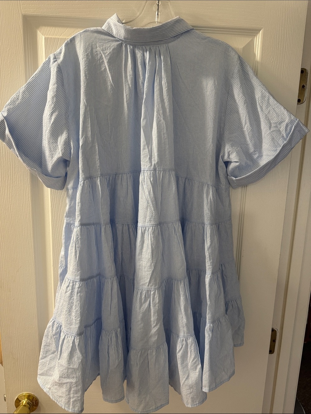 easel Light Blue & White Striped Button-Front Babydoll Tunic - Picture 8 of 8